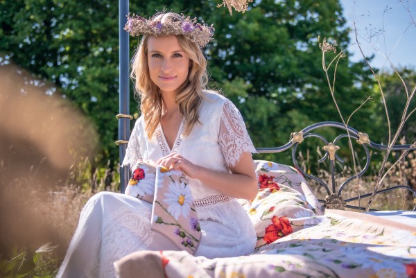 FEILER, DAISY FIELD BEIGE, Plaid/Decke