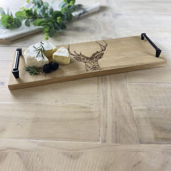 SELBRAE HOUSE, Servierbrett, Hirschkopf, Metallgriffe